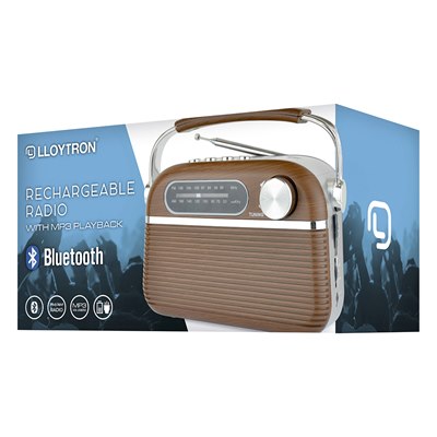 Lloytron Rechargeable Portable Bluetooth AM/FM Radio - Wood Effect