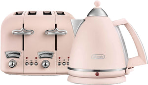 De'Longhi Argento Flora Kettle & 4 Slice Toaster Set - Pink