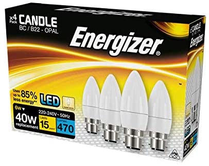 Energizer 6W 40W LED - Candle Replacement Bulb BC/B22 Opal x 4pack