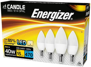 Energizer 6W 40W LED - Candle Replacement Bulb SES/E14 Opal x 4pack