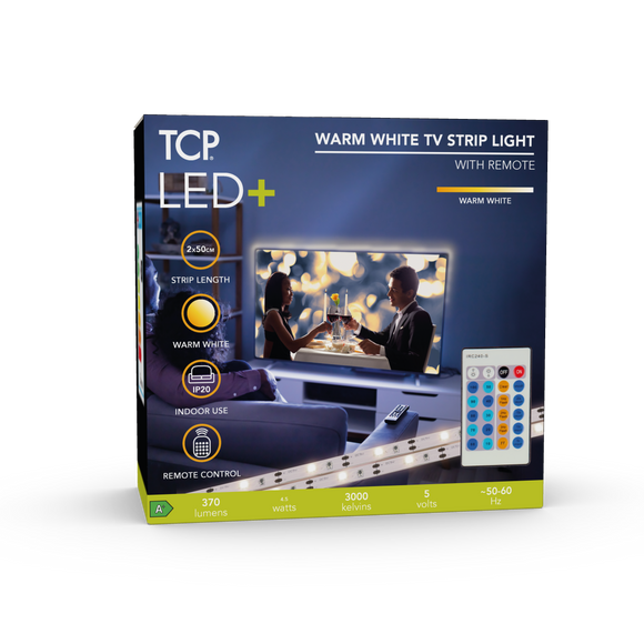 TCP Warm White TV Strip Light With Music Sync & Remote Control
