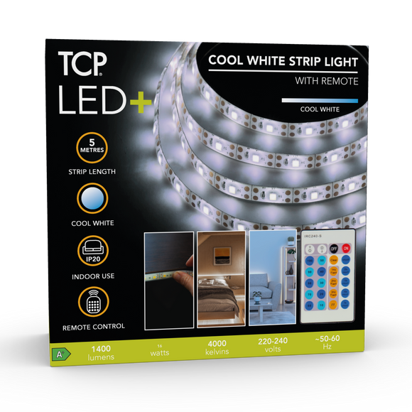 TCP 5 Metre White Strip Light with Remote Control