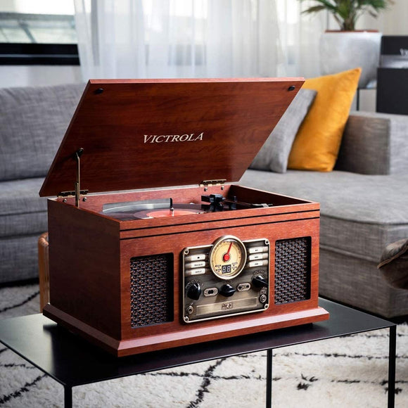 Victrola 256938 Classic 6-in-1 Record Player with 3-Speed Turntable, Bluetooth, CD and Cassette Player and FM Radio -  Mahogany